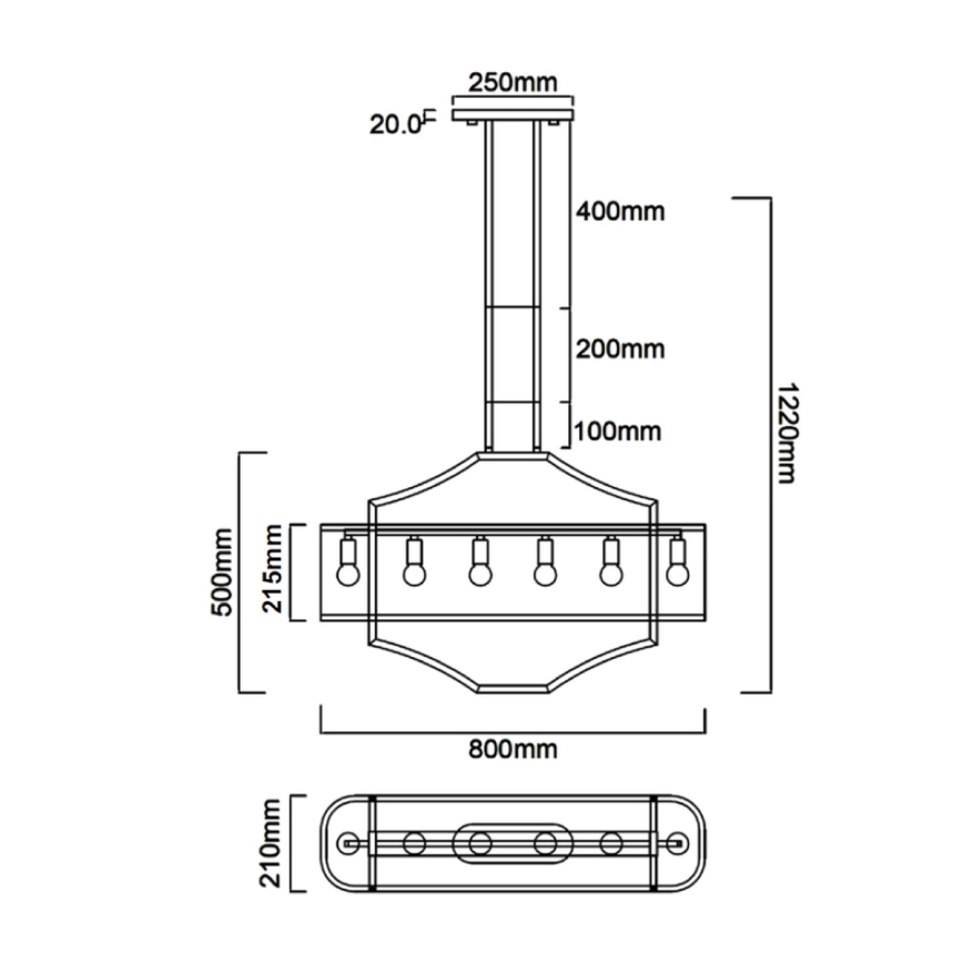 Open Design OR84856 - Lustre com haste GERDO OVALE 6xE14/12W/230V latão/branco