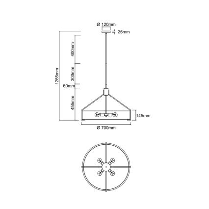 Open Design OR85662 - Lustre de haste DORETTO 6xE27/15W/230V Ø 70 cm dourado/branco