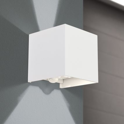Luminária de parede LED para exterior com sensor de movimento e crepúsculo CUBE-S LED/13W/230V IP54 branco