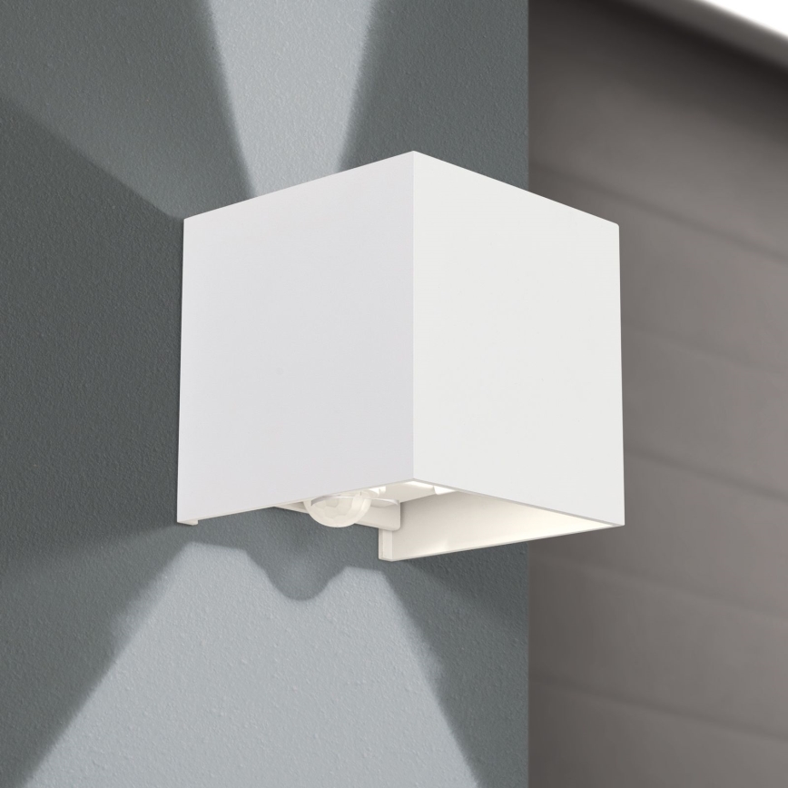 Luminária de parede LED para exterior com sensor de movimento e crepúsculo CUBE-S LED/13W/230V IP54 branco