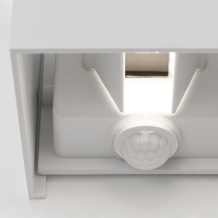 Luminária de parede LED para exterior com sensor de movimento e crepúsculo CUBE-S LED/13W/230V IP54 branco