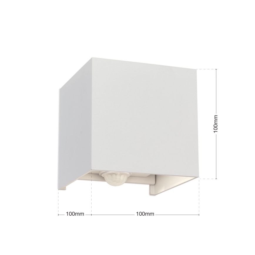 Luminária de parede LED para exterior com sensor de movimento e crepúsculo CUBE-S LED/13W/230V IP54 branco