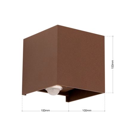 Aplique de parede exterior com sensor de movimento e de crepúsculo CUBE-S LED/13W/230V IP54 castanho