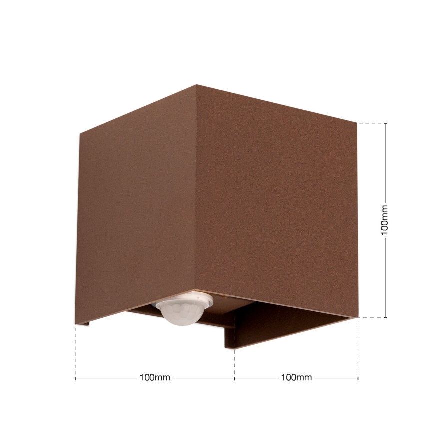 Aplique de parede exterior com sensor de movimento e de crepúsculo CUBE-S LED/13W/230V IP54 castanho