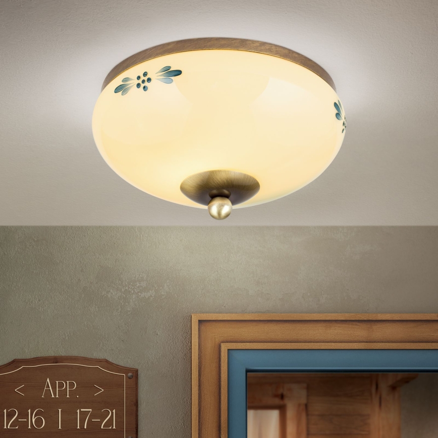 Candeeiro de tecto LANDHAUS 1xE27/60W/230V Ø 21 cm bronze/bege/azul