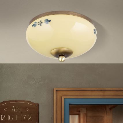 Candeeiro de tecto LANDHAUS 1xE27/60W/230V Ø 21 cm bronze/bege/azul