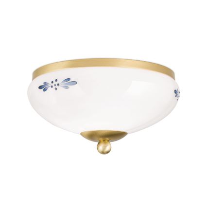 Candeeiro de tecto LANDHAUS 1xE27/60W/230V Ø 21 cm latão/branco/azul