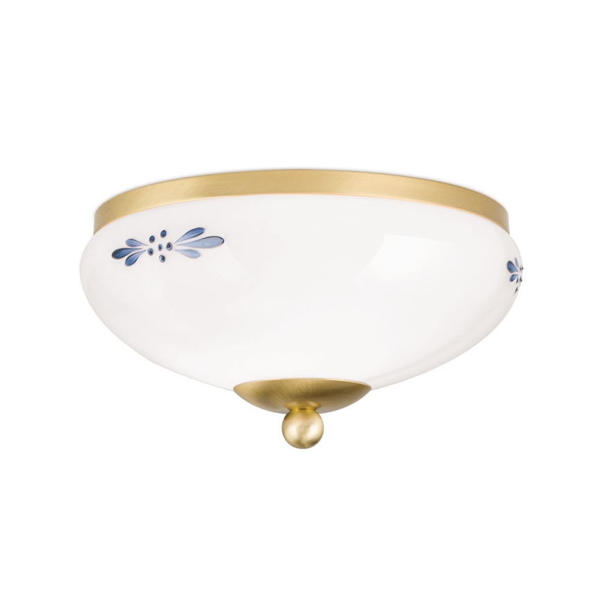 Candeeiro de tecto LANDHAUS 1xE27/60W/230V Ø 21 cm latão/branco/azul