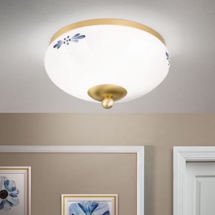 Candeeiro de tecto LANDHAUS 1xE27/60W/230V Ø 21 cm latão/branco/azul