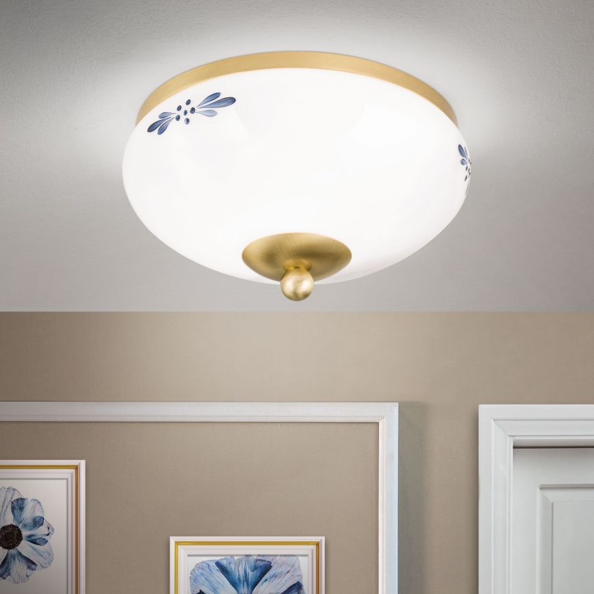 Candeeiro de tecto LANDHAUS 1xE27/60W/230V Ø 21 cm latão/branco/azul