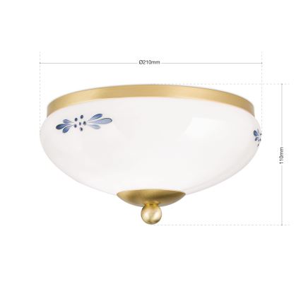 Candeeiro de tecto LANDHAUS 1xE27/60W/230V Ø 21 cm latão/branco/azul