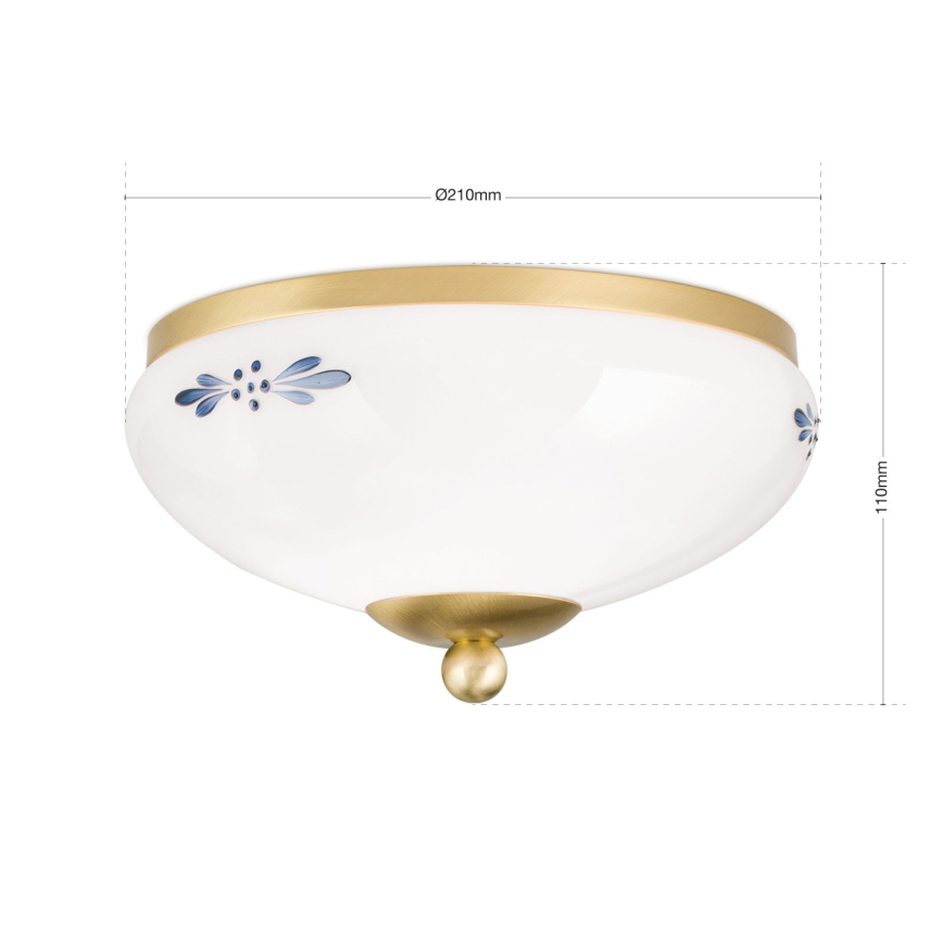 Candeeiro de tecto LANDHAUS 1xE27/60W/230V Ø 21 cm latão/branco/azul