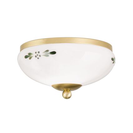 Candeeiro de tecto LANDHAUS 1xE27/60W/230V Ø 21 cm latão/branco/verde