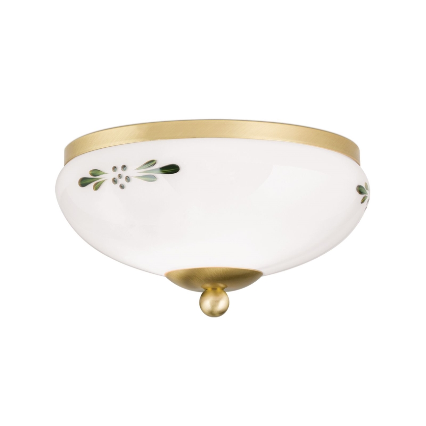 Candeeiro de tecto LANDHAUS 1xE27/60W/230V Ø 21 cm latão/branco/verde