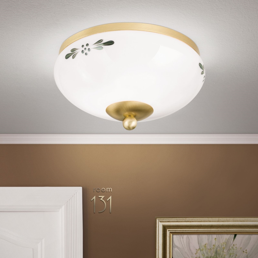 Candeeiro de tecto LANDHAUS 1xE27/60W/230V Ø 21 cm latão/branco/verde