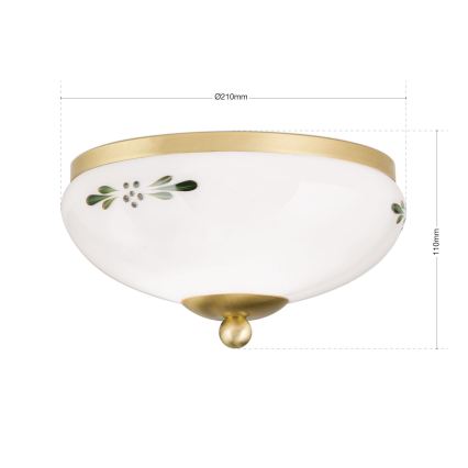 Candeeiro de tecto LANDHAUS 1xE27/60W/230V Ø 21 cm latão/branco/verde