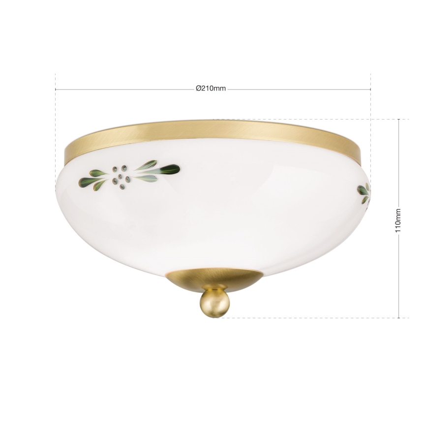Candeeiro de tecto LANDHAUS 1xE27/60W/230V Ø 21 cm latão/branco/verde