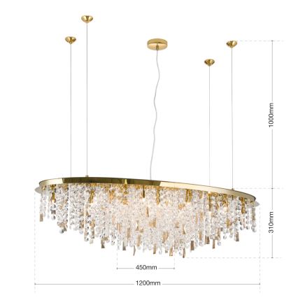 Candeeiro suspenso de cristal CRYSTALRIVER 21xG9/40W/230V dourado