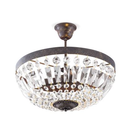 Candeeiro suspenso de cristal ARILA 3xE14/40W/230V diâmetro 40 cm castanho/pátina