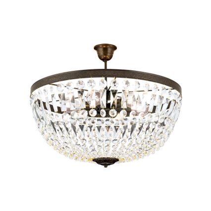 Candeeiro suspenso de cristal ARILA 6xE27/60W/230V diâmetro 60 cm castanho/pátina