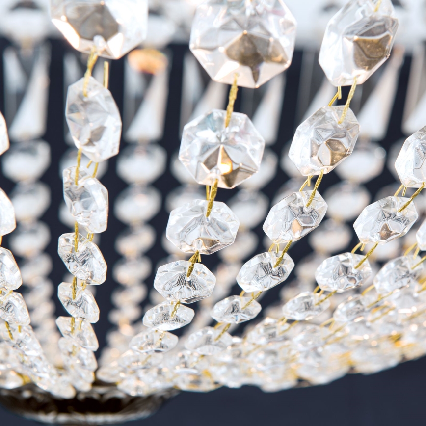 Candeeiro suspenso de cristal ARILA 6xE27/60W/230V diâmetro 60 cm castanho/pátina