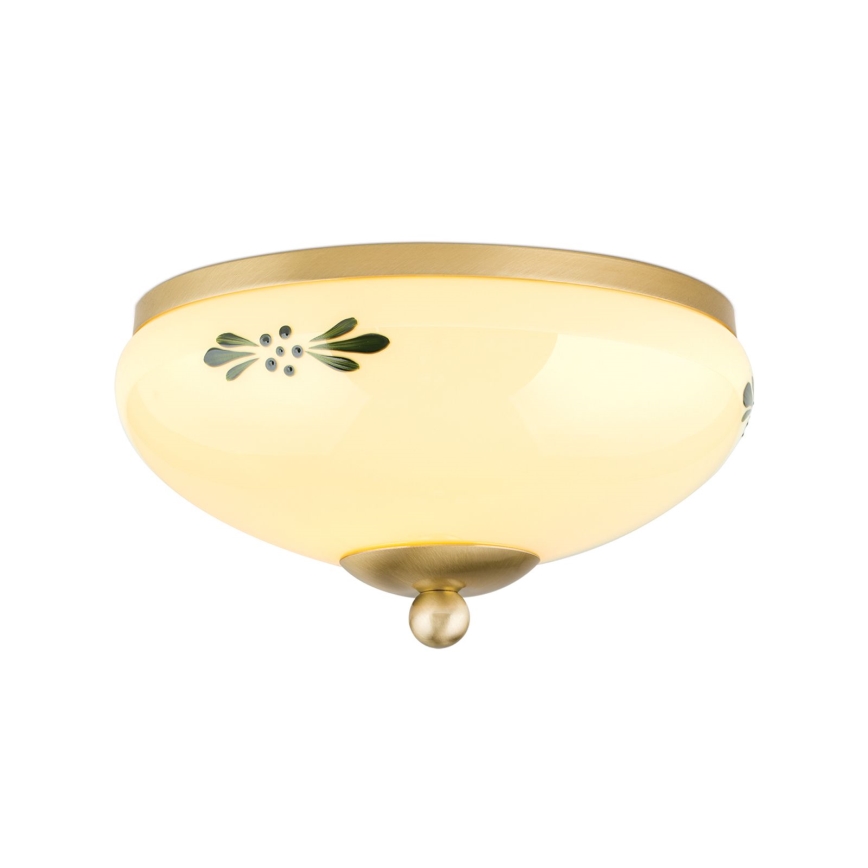 Candeeiro de tecto LANDHAUS 1xE27/60W/230V, diâmetro 21 cm, latão/bege/verde