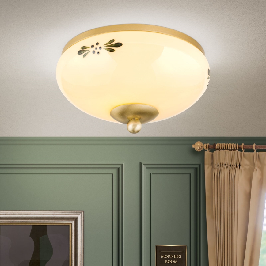 Candeeiro de tecto LANDHAUS 1xE27/60W/230V, diâmetro 21 cm, latão/bege/verde