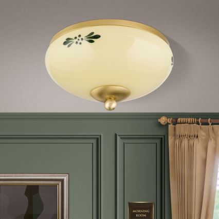Candeeiro de tecto LANDHAUS 1xE27/60W/230V, diâmetro 21 cm, latão/bege/verde
