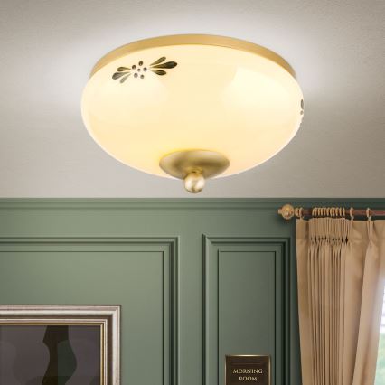 Iluminação de teto LANDHAUS 1xE27/60W/230V diâmetro 21 cm latão/bege