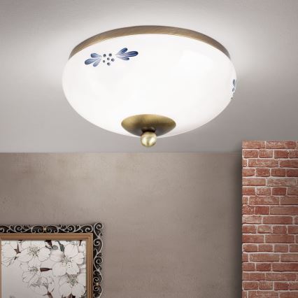 Candeeiro de tecto LANDHAUS 1xE27/60W/230V, Ø 21 cm, bronze/branco/azul