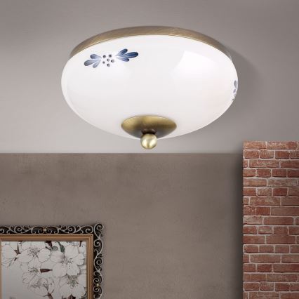 Candeeiro de tecto LANDHAUS 1xE27/60W/230V, Ø 21 cm, bronze/branco/azul