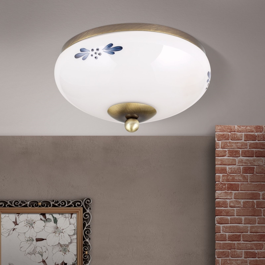 Candeeiro de tecto LANDHAUS 1xE27/60W/230V, Ø 21 cm, bronze/branco/azul