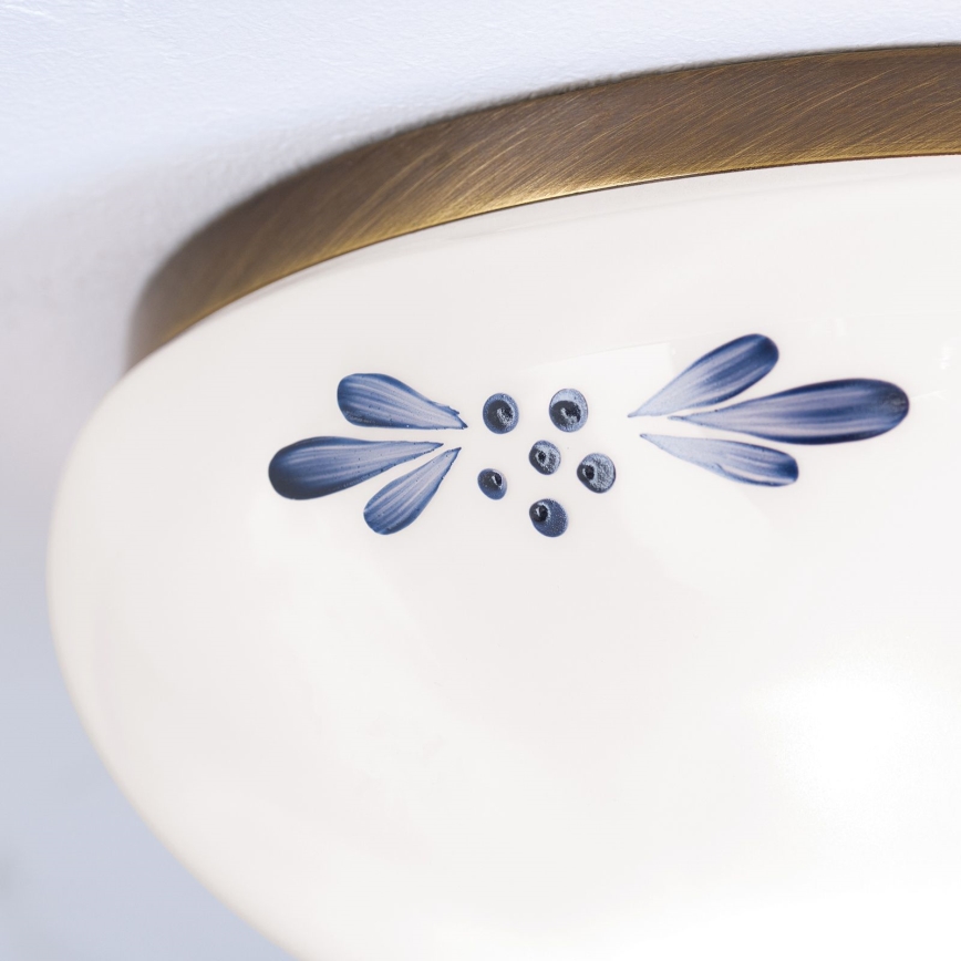 Candeeiro de tecto LANDHAUS 1xE27/60W/230V, Ø 21 cm, bronze/branco/azul