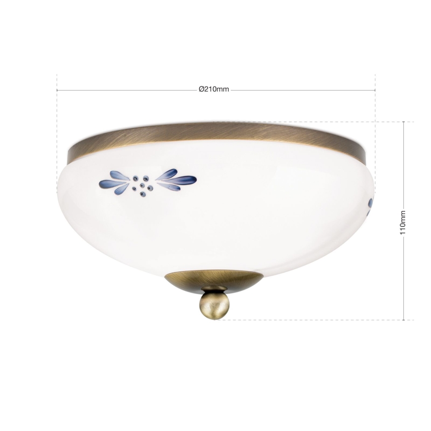 Candeeiro de tecto LANDHAUS 1xE27/60W/230V, Ø 21 cm, bronze/branco/azul