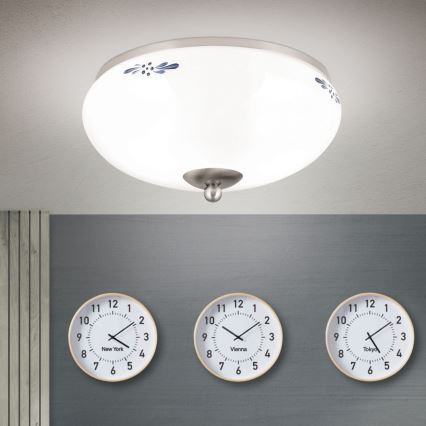 Candeeiro de tecto LANDHAUS 2xE27/60W/230V, diâmetro 28 cm, cromado mate/branco/azul