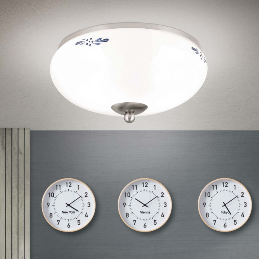 Candeeiro de tecto LANDHAUS 2xE27/60W/230V, diâmetro 28 cm, cromado mate/branco/azul