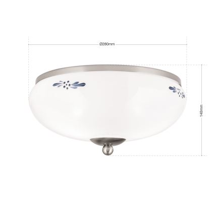 Candeeiro de tecto LANDHAUS 2xE27/60W/230V, diâmetro 28 cm, cromado mate/branco/azul