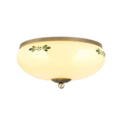 Candeeiro de tecto LANDHAUS 2xE27/60W/230V, diâmetro 28 cm, bronze/bege/verde