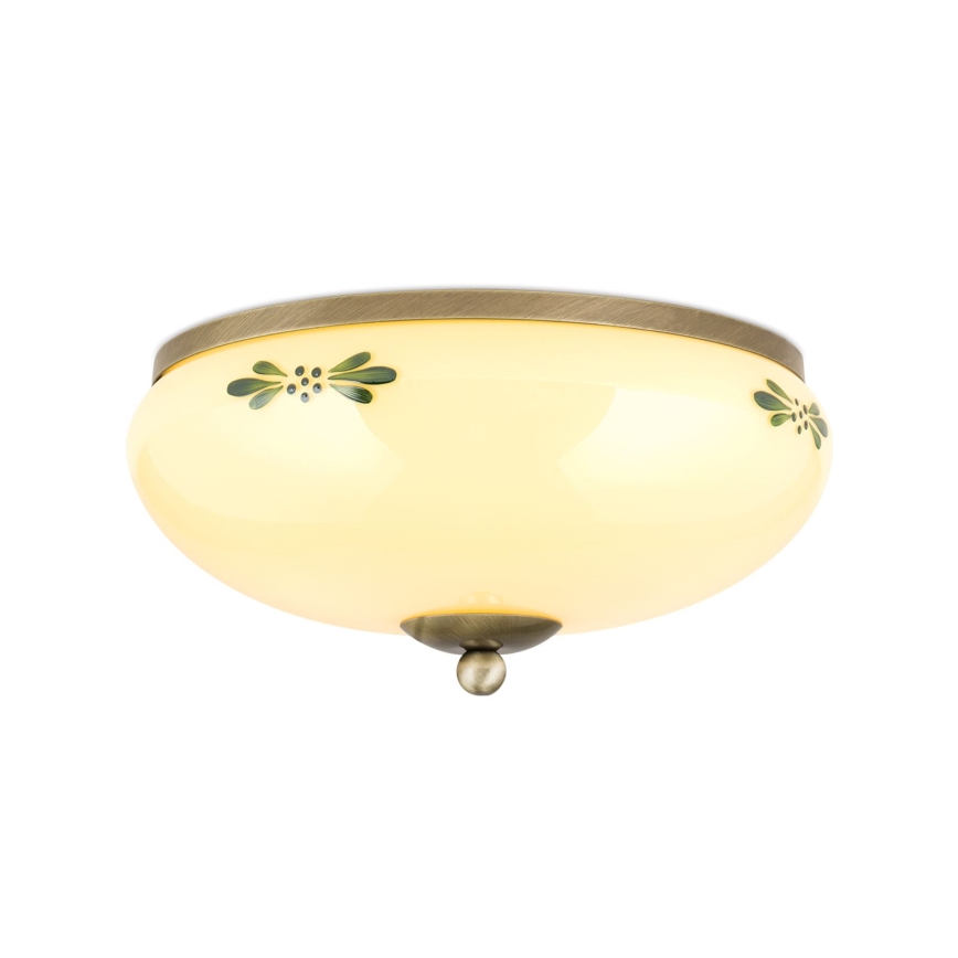 Candeeiro de tecto LANDHAUS 2xE27/60W/230V, diâmetro 28 cm, bronze/bege/verde