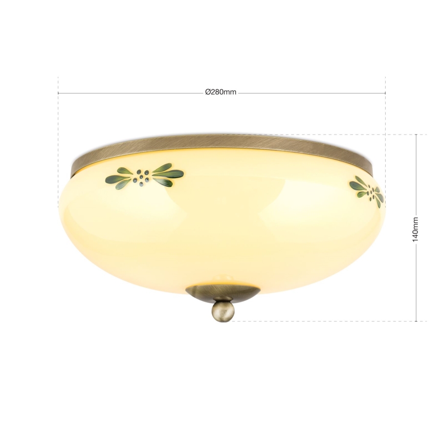 Candeeiro de tecto LANDHAUS 2xE27/60W/230V, diâmetro 28 cm, bronze/bege/verde