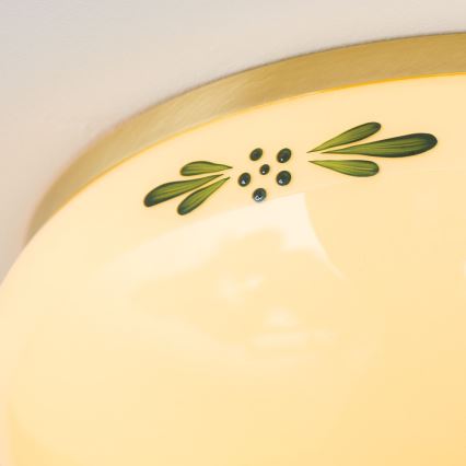 Luminária de teto LANDHAUS 2xE27/60W/230V Ø 28 cm latão/bege/verde
