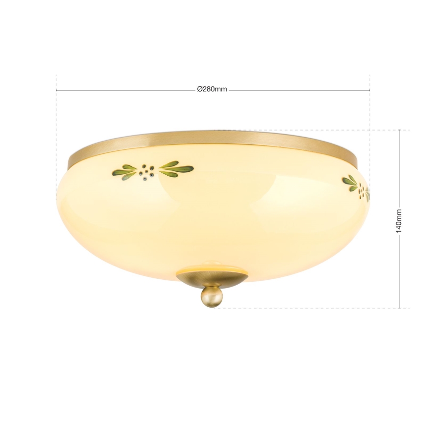 Luminária de teto LANDHAUS 2xE27/60W/230V Ø 28 cm latão/bege/verde