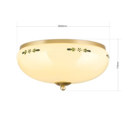 Candeeiro de tecto LANDHAUS, 3xE27/60W/230V, Ø 35 cm, latão/bege/verde