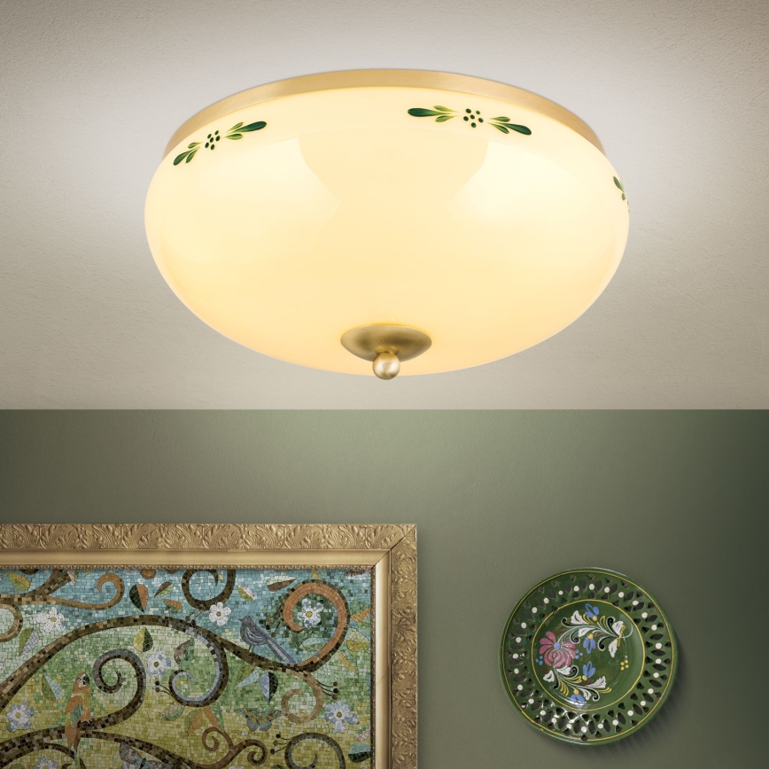 Iluminação de teto LANDHAUS 3xE27/60W/230V diâmetro 35 cm latão/bege