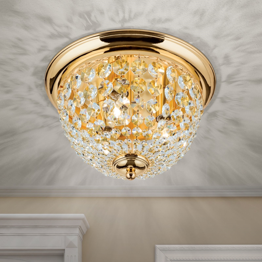 Iluminação de teto de cristal PLAFOND 3xE27/40W/230V diâmetro 35 cm dourado