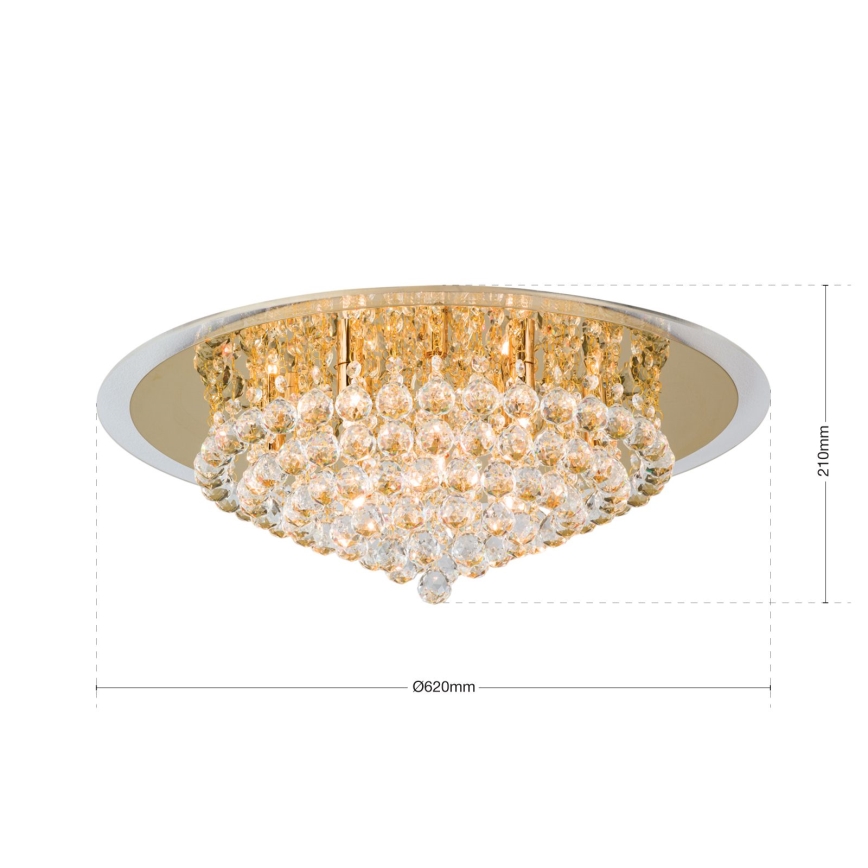 Iluminação de teto em cristal GLORIA 9xG9/40W/230V diâmetro 62 cm dourado