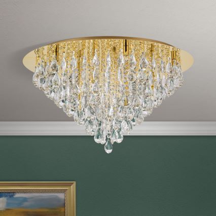 Iluminação de teto em cristal CELESTE 12xG9/40W/230V diâmetro 75 cm dourado