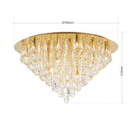 Iluminação de teto em cristal CELESTE 12xG9/40W/230V diâmetro 75 cm dourado