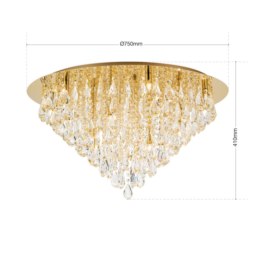 Iluminação de teto em cristal CELESTE 12xG9/40W/230V diâmetro 75 cm dourado