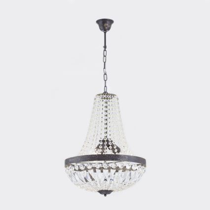 Candeeiro suspenso de cristal ARILA 3xE27/60W/230V diâmetro 40 cm castanho/pátina